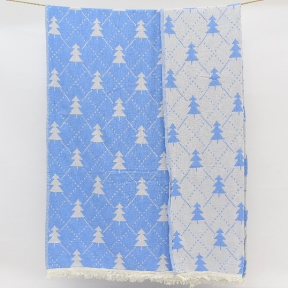 Tree Loom Weave Travel Blanket Scarf Wrap Big Sky BLUE NEW 2 Side Jacquard - Picture 6 of 14